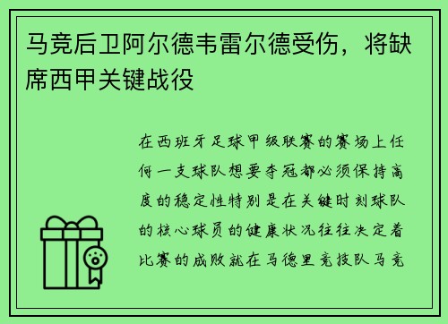马竞后卫阿尔德韦雷尔德受伤，将缺席西甲关键战役